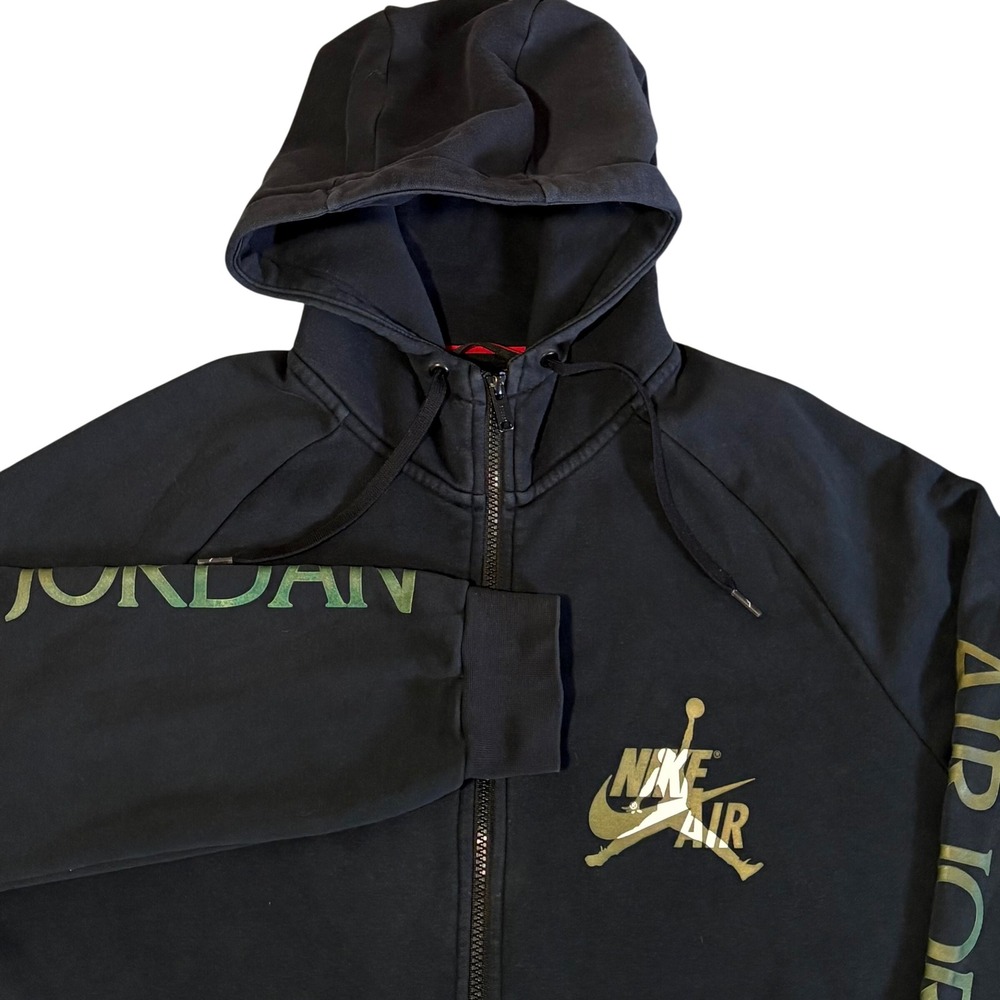 Jordan Full Zip Hoodie Mens Large Black Olive Green Nike Air Jumpman CK2223-011